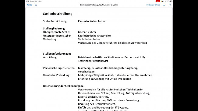 Beispiel eines Rollenprofiles