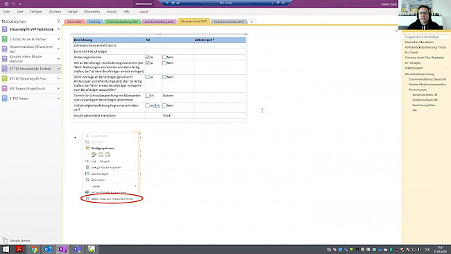 MS OneNote – JA Kontrolle Mail