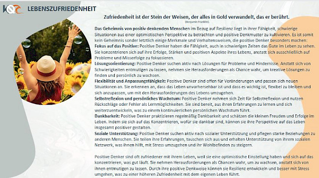 Lektionsauftakt - Die Kraftquelle Lebenszufriedenheit
