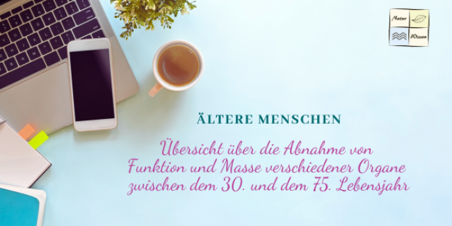 Übersicht über die Abnahme von Funktion und Masse verschiedener Organe zwischen dem 30. und dem 75. Lebensjahr