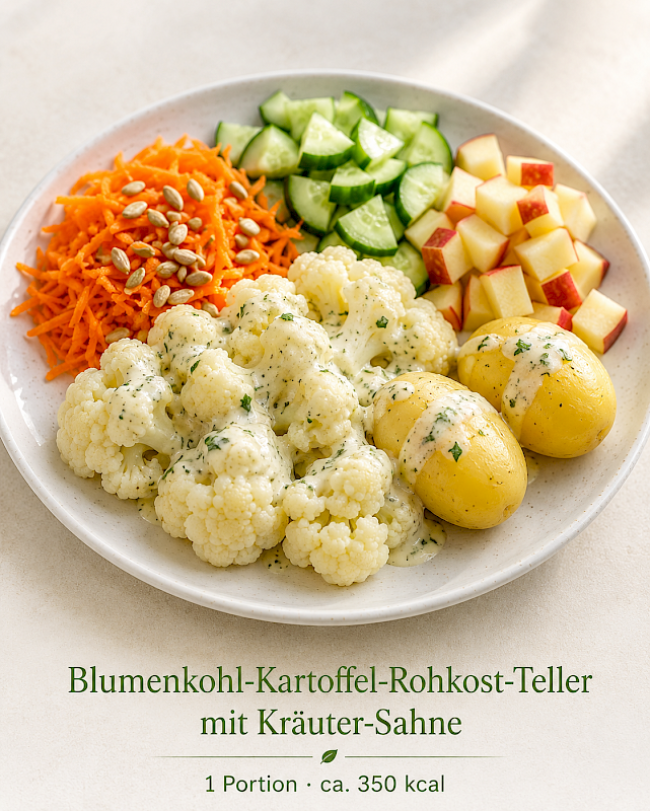 Blumenkohl-Kartoffel-Rohkost-Teller mit Kräuter-Sahne