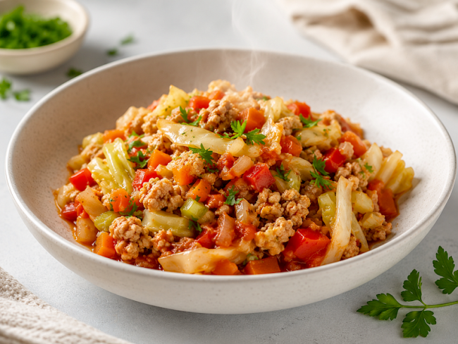 3. Herzhafte Kohl‑Hack‑Pfanne mit Tomate und Paprika