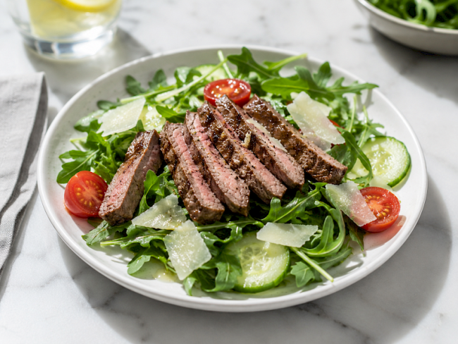 25 Steakstreifen auf Rucola mit Parmesan