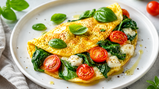 26. Caprese-Omelett mit Spinat und Mozzarella light
