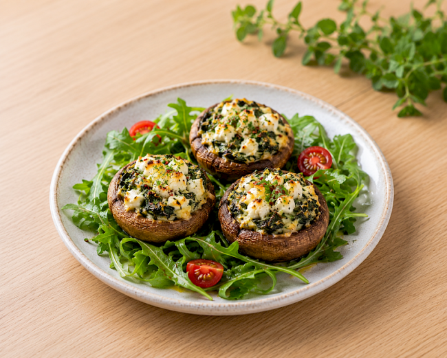 36. Gefüllte Champignons mit Spinat und Feta