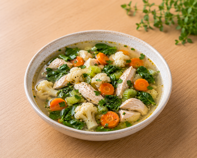 37. Klare Hähnchen-Gemüse-Suppe mit Blumenkohl