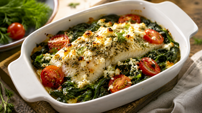 48. Kabeljau-Spinat-Feta-Auflauf
