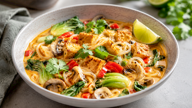 45. Konjak-Thai-Curry mit Tofu und Pak Choi