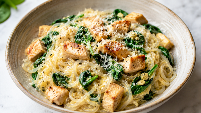 43. Konjak-Carbonara light mit Spinat