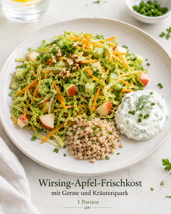 Wirsing-Apfel-Frischkost mit Gerste und Kräuterquark