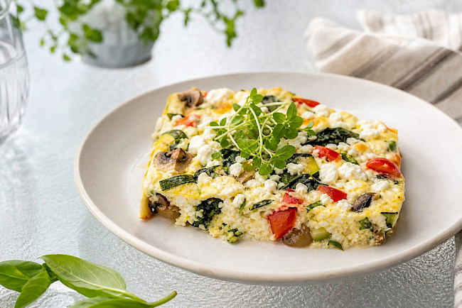 Vegetarischer Gemüse-Eiweiß-Auflauf mit Feta light