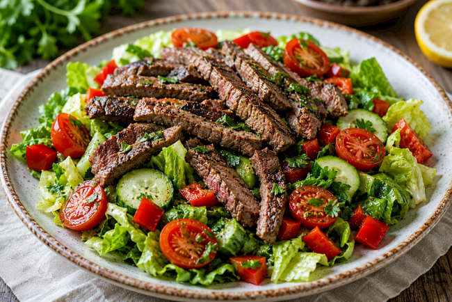 6. Saftige Rinderstreifen auf knackigem Salat
