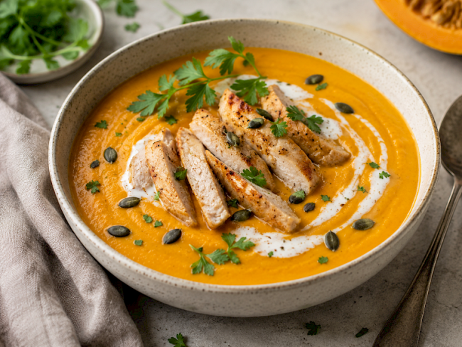 10. Samtige Kürbis-Kokos-Suppe mit Putenstreifen