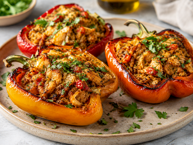 21. Ofen-Paprika mit würziger Hähnchenfüllung