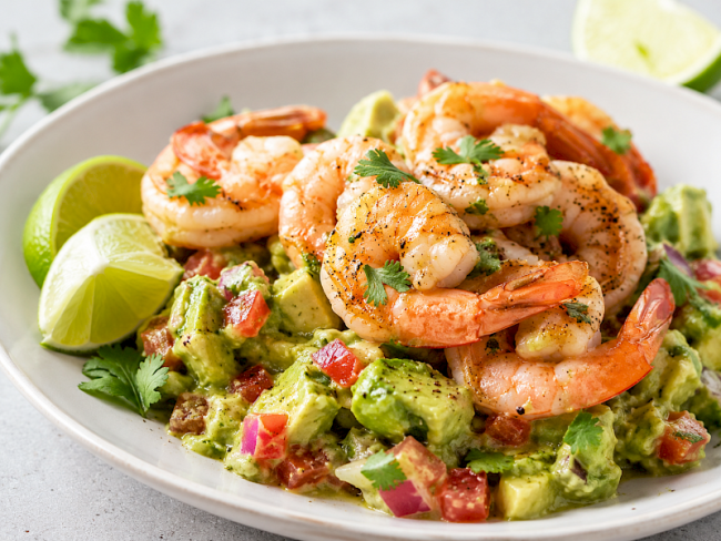 26. Garnelen-Cocktail mit Avocado-Tomaten-Dip
