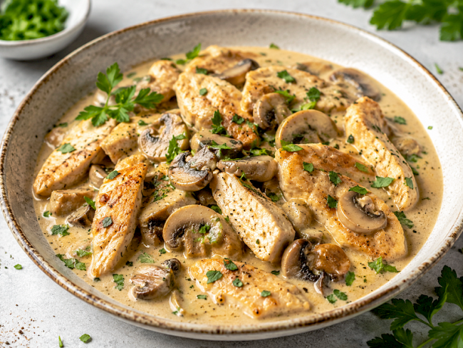 27. Putengeschnetzeltes in Pilz-Kokos-Sauce