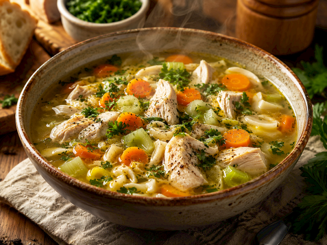 33. Kräftige Hühnersuppe mit extra viel Einlage