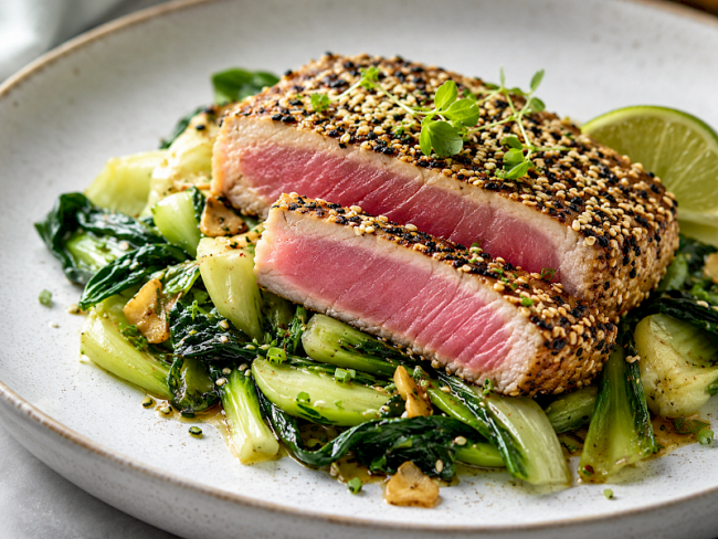 58. Thunfischsteak mit Sesamkruste auf Pak Choi