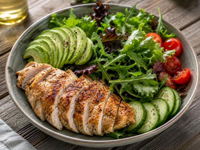 76. Abend-Bowl mit Hähnchen, Avocado & Blattsalat