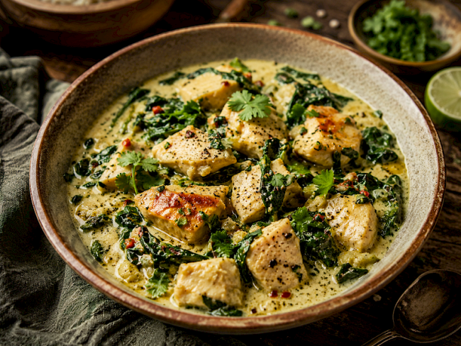 104. Hähnchen-Spinat-Topf mit Kokosmilch