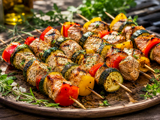 107. Putenspieße mit Zucchini & Paprika vom Grill