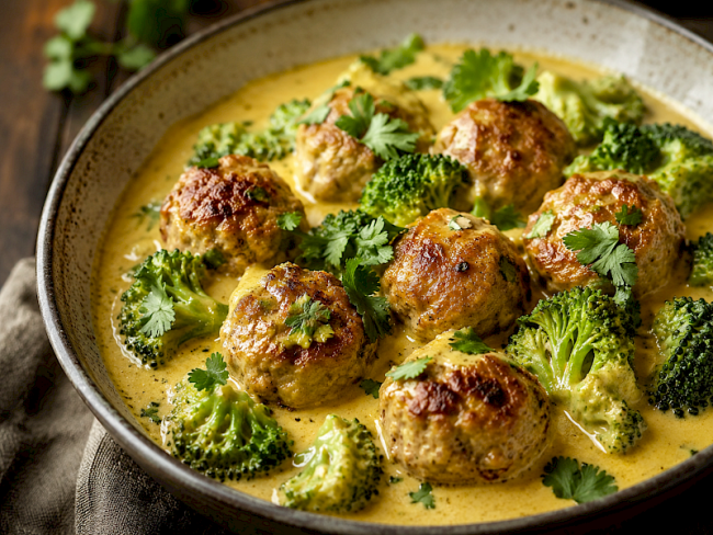 123. Hackbällchen in Kokos-Curry-Sauce mit Brokkoli
