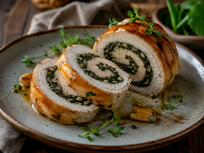 140. Putenroulade mit Spinat-Füllung