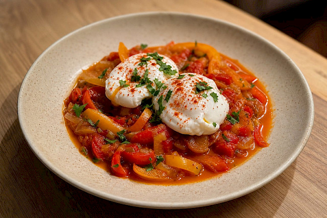 156. Pochierte Eier auf Paprika-Tomaten-Letscho