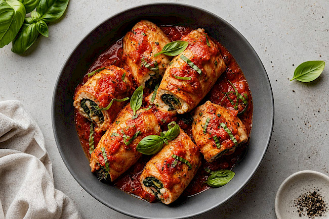 173. Puten-Involtini mit Tomate & Basilikum
