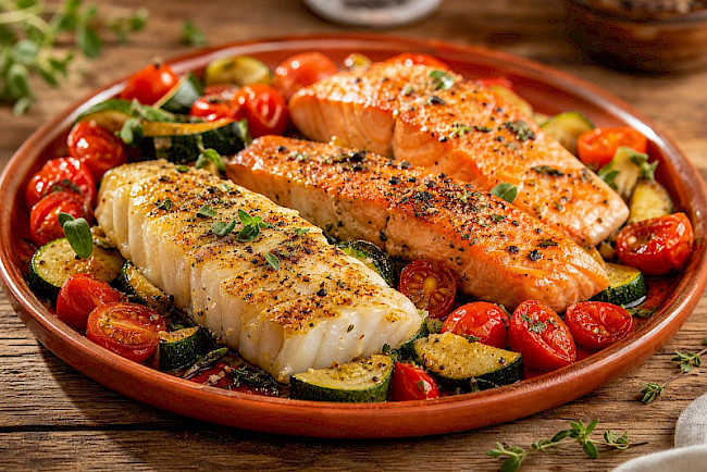 176. Fisch-Duo vom Blech mit Sommergemüse