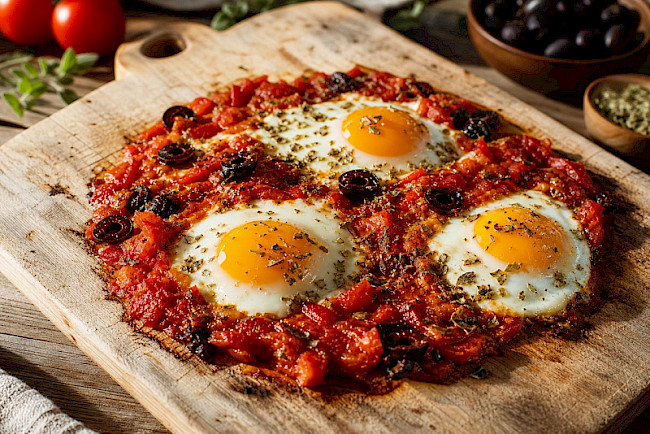 186. Mediterrane Tomaten-Spiegeleier mit Oliven