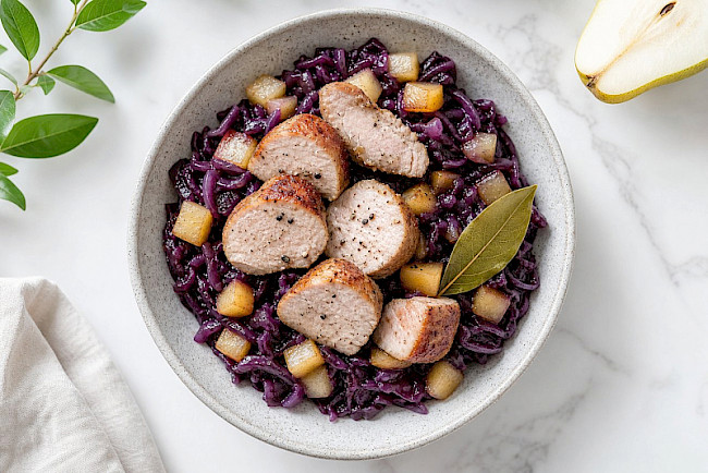 194. Schweinemedaillons mit Birnen-Rotkohl