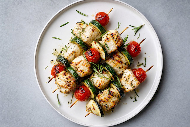 201. Seeteufel-Spieße mit Zucchini & Cherrytomaten