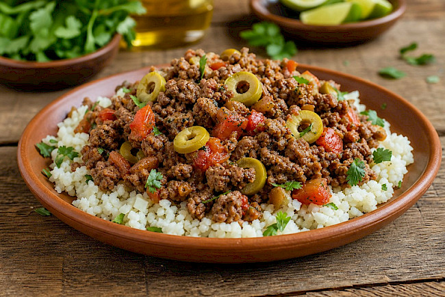 212. Kubanisches Picadillo mit Blumenkohlreis