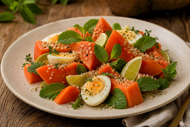217. Papaya-Limetten-Frühstück mit Hanf & Ei