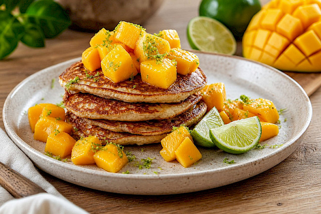 228. Kokosmehl-Pfannkuchen mit Mango