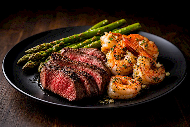 250. Surf & Turf paleo – Rinderfilet mit Knoblauch-Garnelen