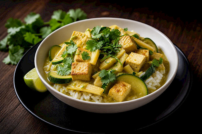 Grünes Thai-Curry mit Tofu und Bambus