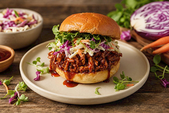 BBQ-Pulled-Soja-Burger mit Krautsalat