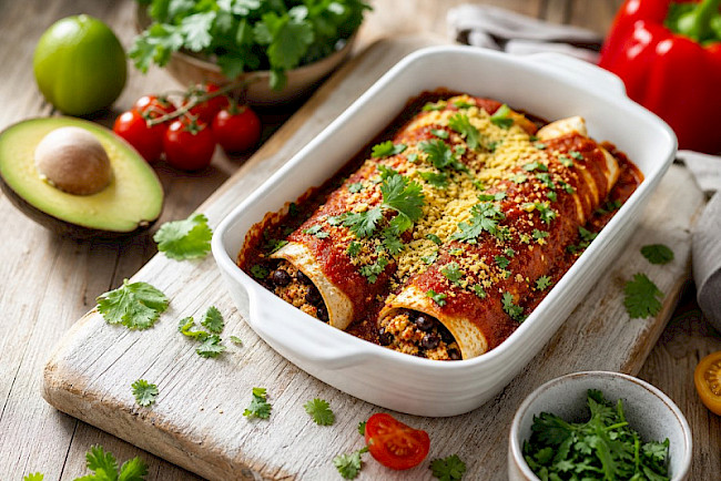Vegane Enchiladas mit schwarzen Bohnen und Mais