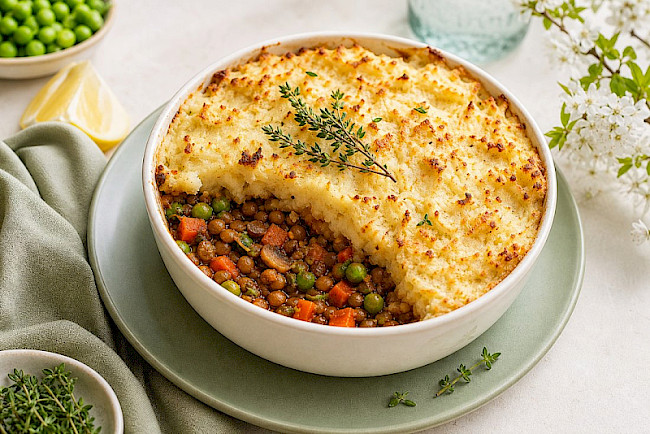 Veganer Shepherd's Pie mit Linsen und Kartoffelpüree