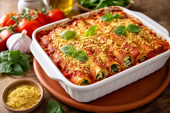 Tofu-Spinat-Cannelloni mit Tomatensauce