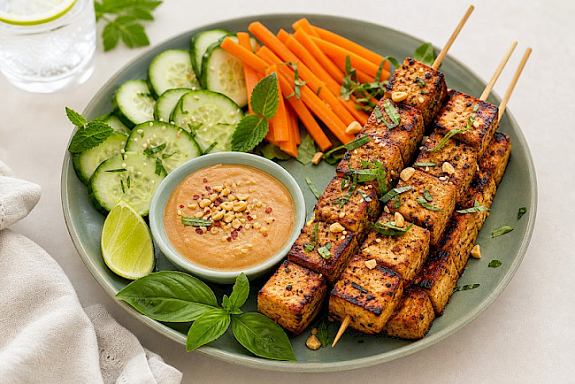 Tofu-Saté-Spieße mit Erdnusssauce