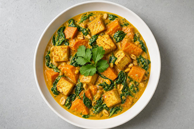 Süßkartoffel-Erdnuss-Curry mit Tofu