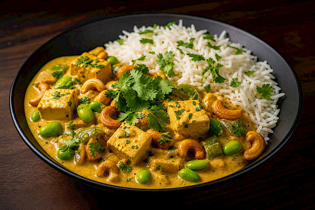 Tofu-Korma (cremig, mild) mit Reis
