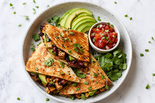 Vegane Bohnen-Quesadilla mit Avocado