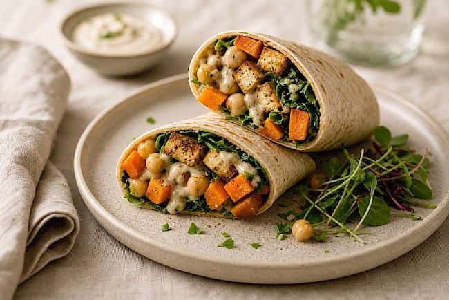 Süßkartoffel-Kichererbsen-Wrap mit Tahin