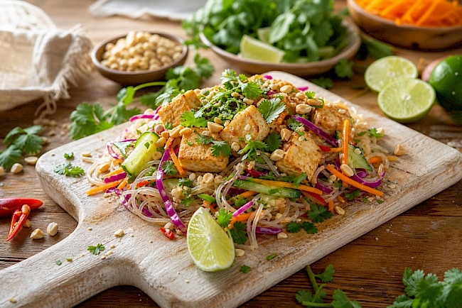 Asiatischer Glasnudelsalat mit Tofu und Erdnüssen