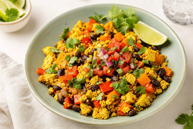 Mexikanisches Tofu-Scramble mit schwarzen Bohnen