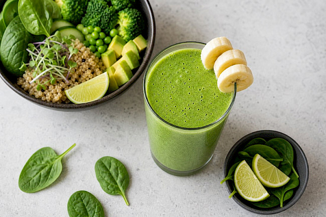 Grüner Protein-Smoothie mit Spinat, Banane und Erbsenprotein